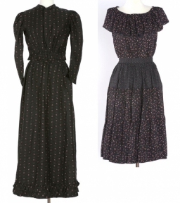 Suknia dzienna dwuczęściowa, ok. 1900 r. oraz komplet (bluzka i spódnica), Barbara Hoff (proj.), Polska, 1982 r.
