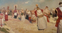 Dominik Woźniak (ur.1983), Procesja (2014), olej, płótno 70x130 cm