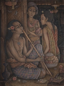 I Wayan SERATHI (Ubud, ur. 1939), Mężczyzna grający na sulingu, 2009. Akryl na płótnie. POCHODZENIE: Agung Rai Fine Art Gallery, Ubud, Bali.
