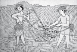 Ida Bagus Nyoman RAI (Sanur, 1916-1999), Połów ryb, 1970-1999. Pióro, tusz w tonie czarnym, lawowanie w tonie szarym, na szkicu ołówkiem na papierze. POCHODZENIE: Agung Rai Fine Art Gallery, Ubud, Bali.
